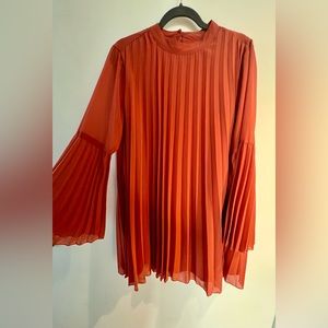 Boho pleated trapeze orange mini dress